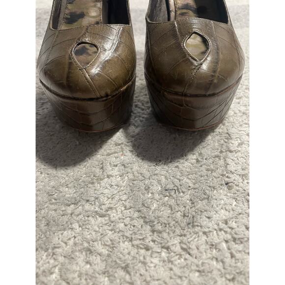 Sam Edelman Womens 8.5 M Niland Peep Toe Leather Heels Reptile 49879252 Brown - Picture 4 of 13